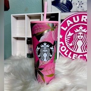 Starbucks Holiday 2020 Stainless Pink Silver Venti Poinsettia straw cup, New